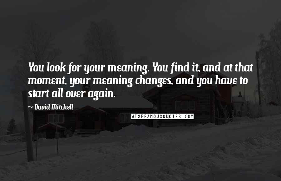 David Mitchell Quotes: You look for your meaning. You find it, and at that moment, your meaning changes, and you have to start all over again.