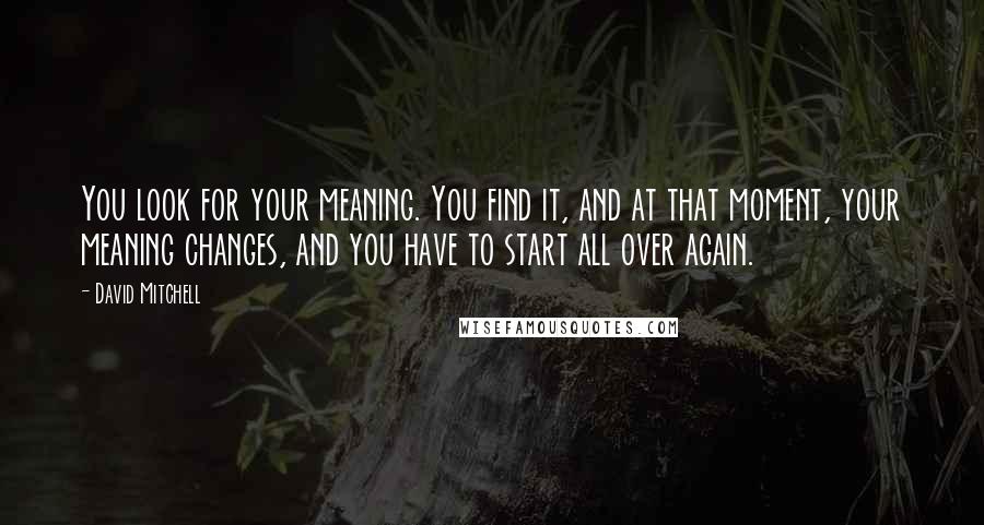 David Mitchell Quotes: You look for your meaning. You find it, and at that moment, your meaning changes, and you have to start all over again.