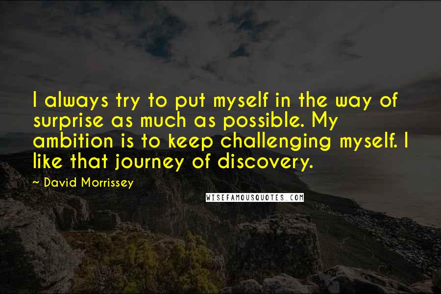 David Morrissey Quotes: I always try to put myself in the way of surprise as much as possible. My ambition is to keep challenging myself. I like that journey of discovery.