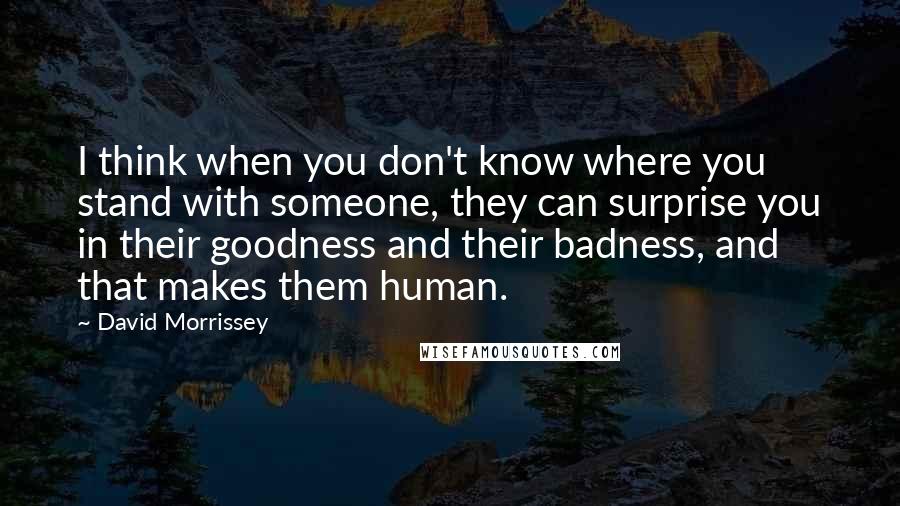 David Morrissey Quotes: I think when you don't know where you stand with someone, they can surprise you in their goodness and their badness, and that makes them human.