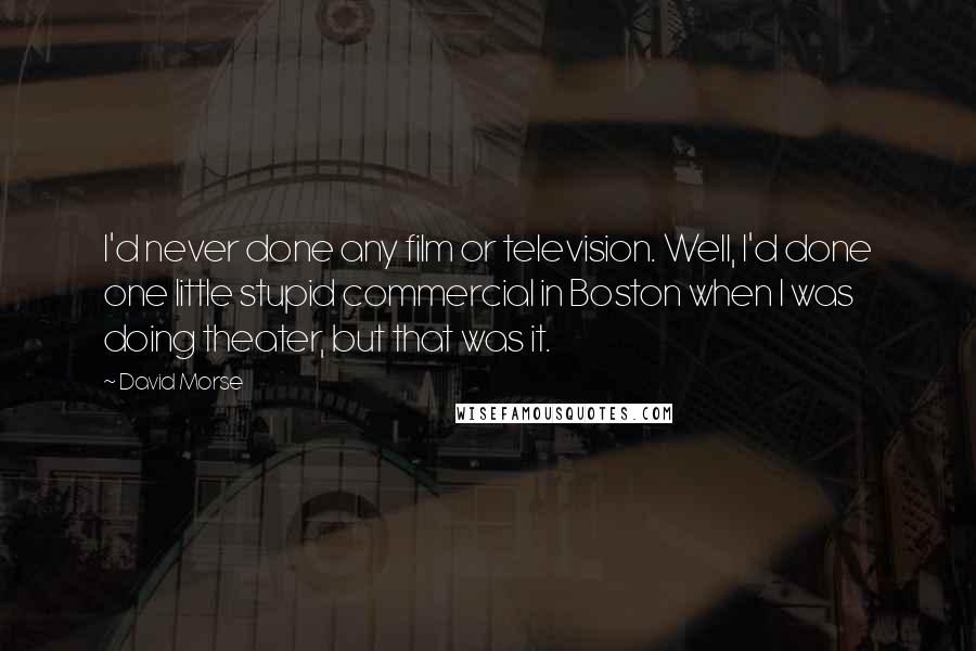 David Morse Quotes: I'd never done any film or television. Well, I'd done one little stupid commercial in Boston when I was doing theater, but that was it.