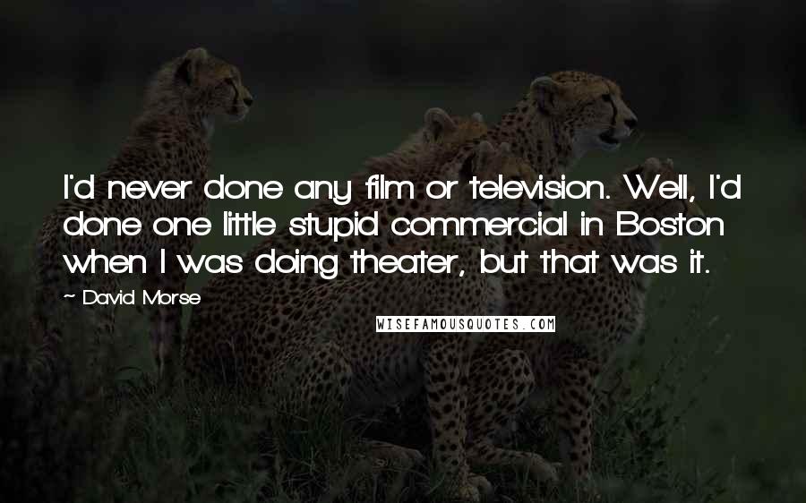 David Morse Quotes: I'd never done any film or television. Well, I'd done one little stupid commercial in Boston when I was doing theater, but that was it.