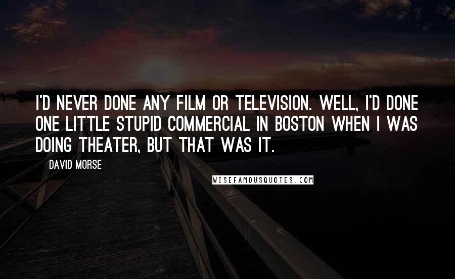 David Morse Quotes: I'd never done any film or television. Well, I'd done one little stupid commercial in Boston when I was doing theater, but that was it.