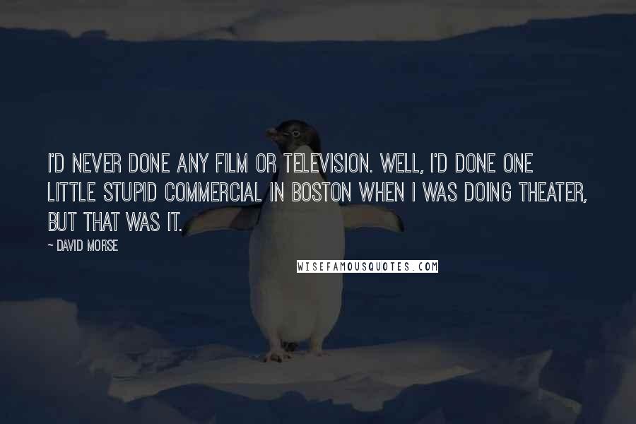 David Morse Quotes: I'd never done any film or television. Well, I'd done one little stupid commercial in Boston when I was doing theater, but that was it.