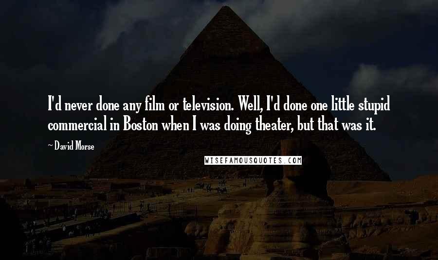 David Morse Quotes: I'd never done any film or television. Well, I'd done one little stupid commercial in Boston when I was doing theater, but that was it.