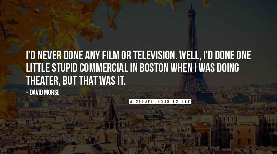 David Morse Quotes: I'd never done any film or television. Well, I'd done one little stupid commercial in Boston when I was doing theater, but that was it.