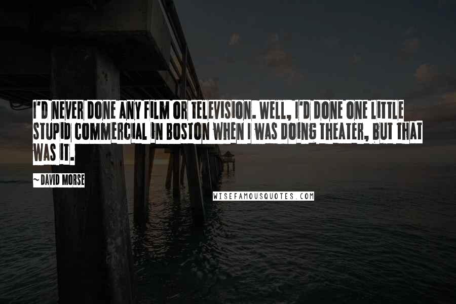 David Morse Quotes: I'd never done any film or television. Well, I'd done one little stupid commercial in Boston when I was doing theater, but that was it.
