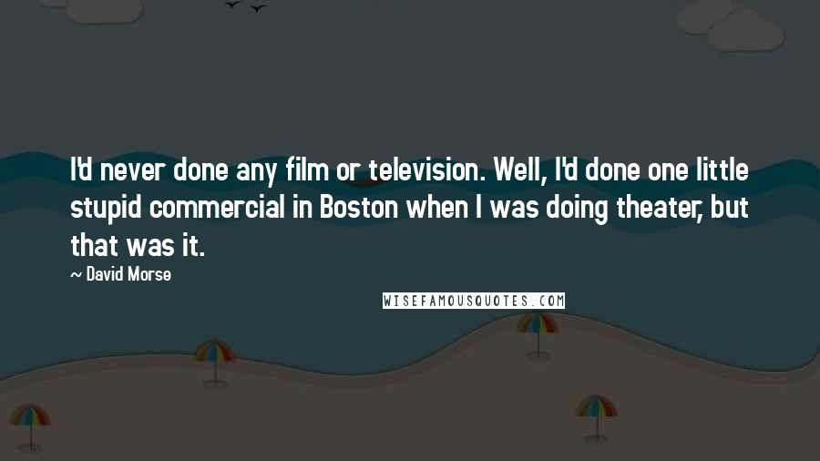 David Morse Quotes: I'd never done any film or television. Well, I'd done one little stupid commercial in Boston when I was doing theater, but that was it.