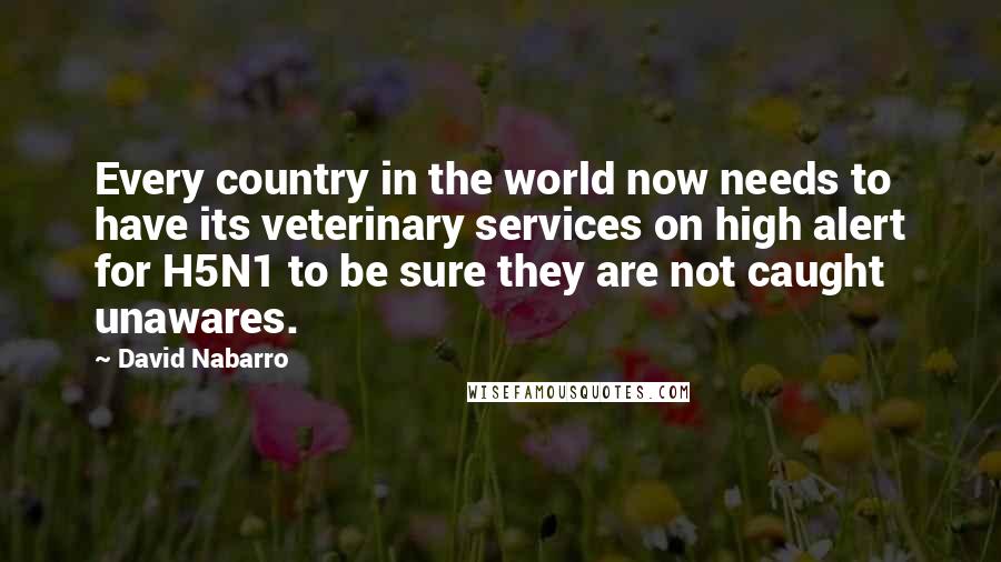 David Nabarro Quotes: Every country in the world now needs to have its veterinary services on high alert for H5N1 to be sure they are not caught unawares.