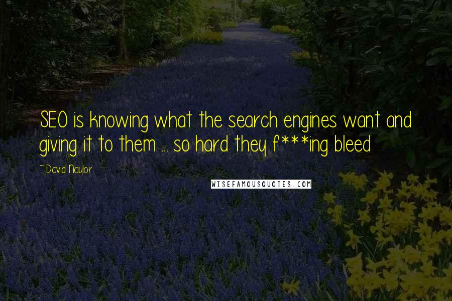 David Naylor Quotes: SEO is knowing what the search engines want and giving it to them ... so hard they f***ing bleed