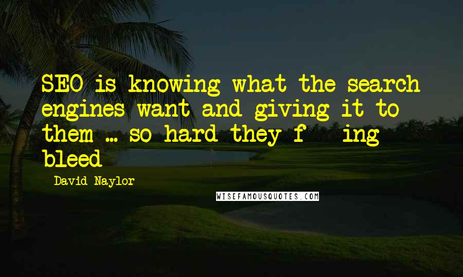 David Naylor Quotes: SEO is knowing what the search engines want and giving it to them ... so hard they f***ing bleed