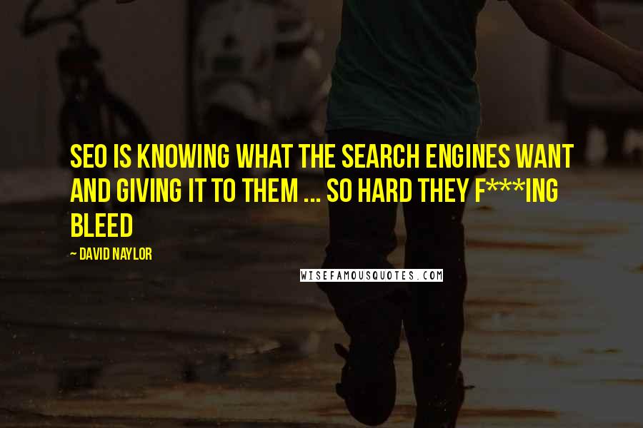 David Naylor Quotes: SEO is knowing what the search engines want and giving it to them ... so hard they f***ing bleed