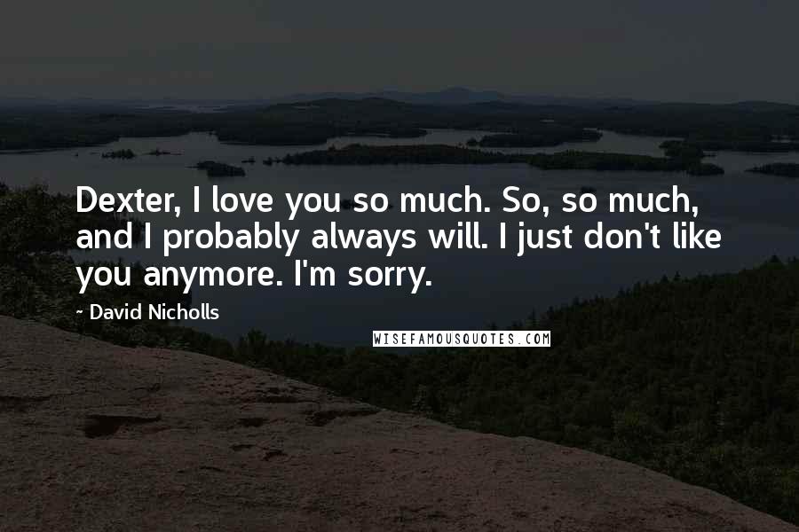 David Nicholls Quotes: Dexter, I love you so much. So, so much, and I probably always will. I just don't like you anymore. I'm sorry.