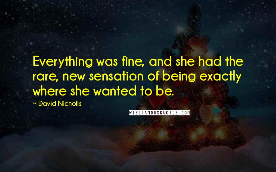 David Nicholls Quotes: Everything was fine, and she had the rare, new sensation of being exactly where she wanted to be.
