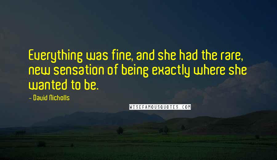 David Nicholls Quotes: Everything was fine, and she had the rare, new sensation of being exactly where she wanted to be.