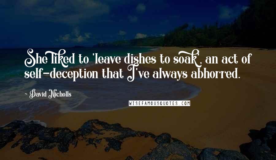 David Nicholls Quotes: She liked to 'leave dishes to soak', an act of self-deception that I've always abhorred.