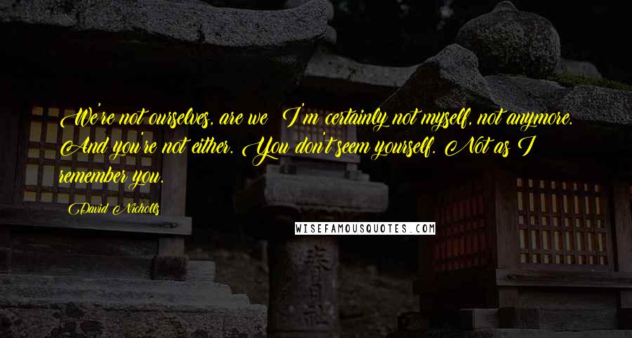 David Nicholls Quotes: We're not ourselves, are we? I'm certainly not myself, not anymore. And you're not either. You don't seem yourself. Not as I remember you.