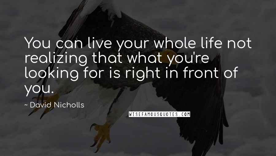 David Nicholls Quotes: You can live your whole life not realizing that what you're looking for is right in front of you.