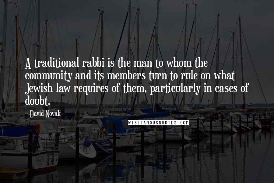 David Novak Quotes: A traditional rabbi is the man to whom the community and its members turn to rule on what Jewish law requires of them, particularly in cases of doubt.