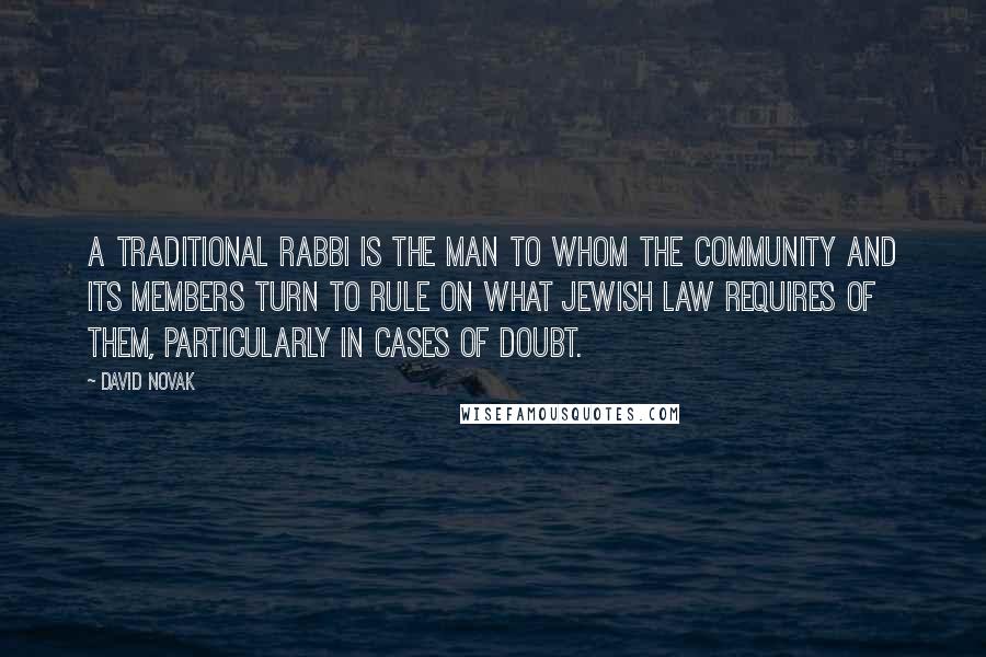 David Novak Quotes: A traditional rabbi is the man to whom the community and its members turn to rule on what Jewish law requires of them, particularly in cases of doubt.