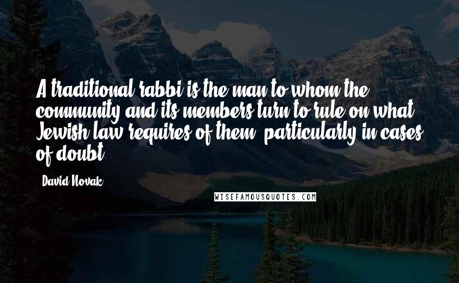 David Novak Quotes: A traditional rabbi is the man to whom the community and its members turn to rule on what Jewish law requires of them, particularly in cases of doubt.