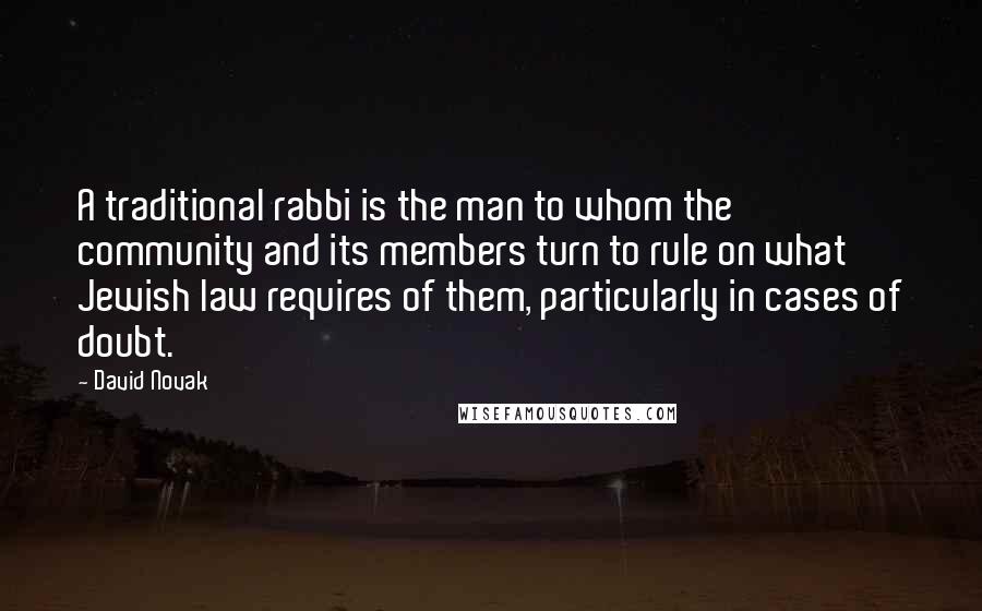 David Novak Quotes: A traditional rabbi is the man to whom the community and its members turn to rule on what Jewish law requires of them, particularly in cases of doubt.