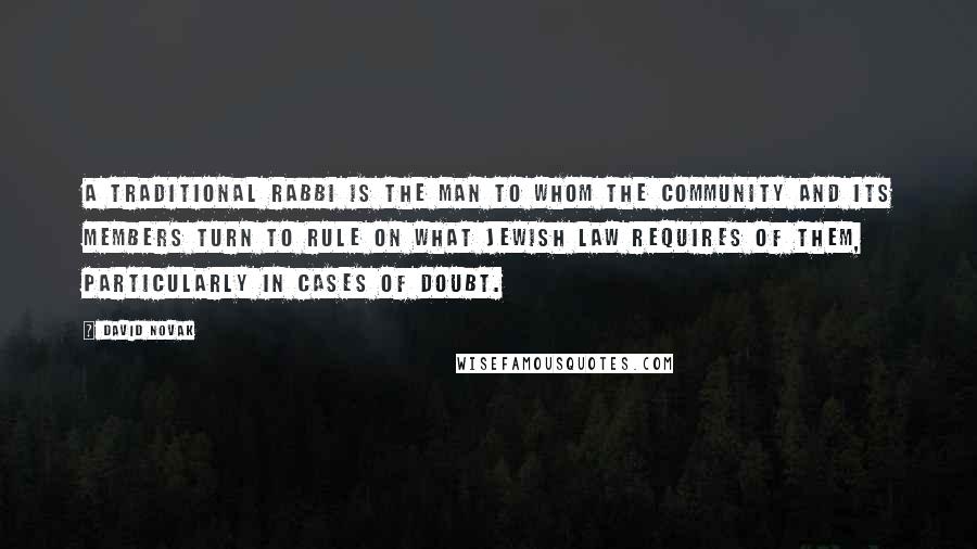 David Novak Quotes: A traditional rabbi is the man to whom the community and its members turn to rule on what Jewish law requires of them, particularly in cases of doubt.