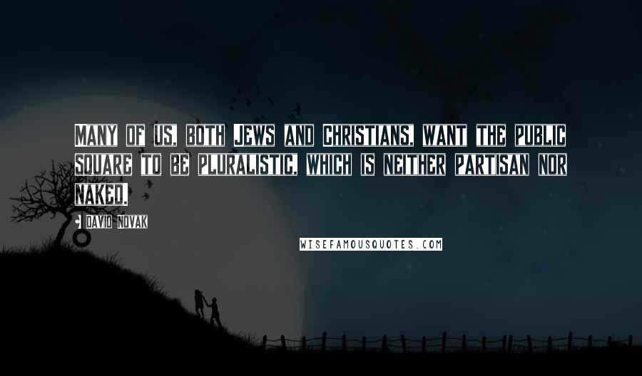 David Novak Quotes: Many of us, both Jews and Christians, want the public square to be pluralistic, which is neither partisan nor naked.