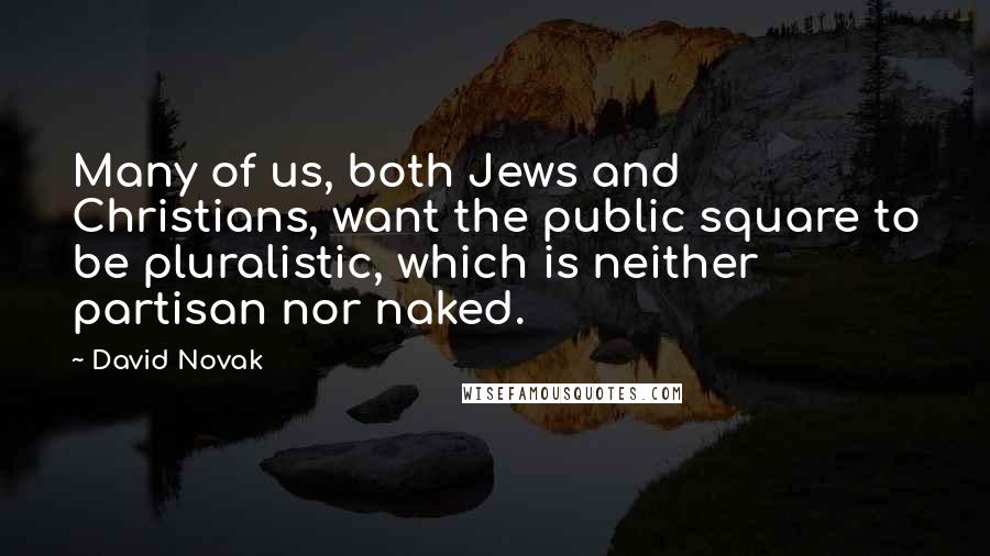 David Novak Quotes: Many of us, both Jews and Christians, want the public square to be pluralistic, which is neither partisan nor naked.