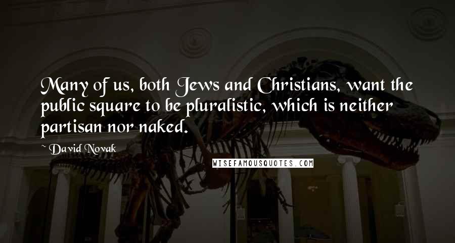 David Novak Quotes: Many of us, both Jews and Christians, want the public square to be pluralistic, which is neither partisan nor naked.