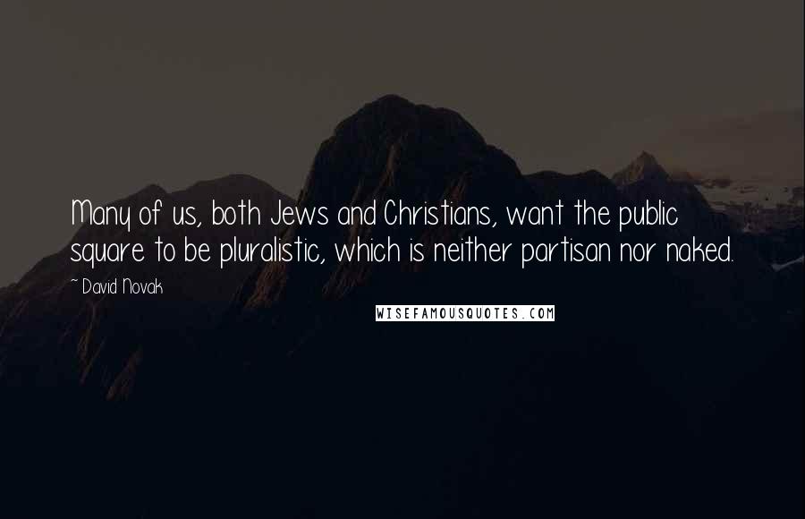 David Novak Quotes: Many of us, both Jews and Christians, want the public square to be pluralistic, which is neither partisan nor naked.