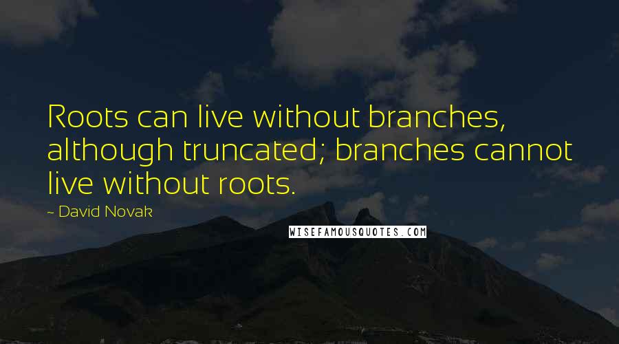 David Novak Quotes: Roots can live without branches, although truncated; branches cannot live without roots.