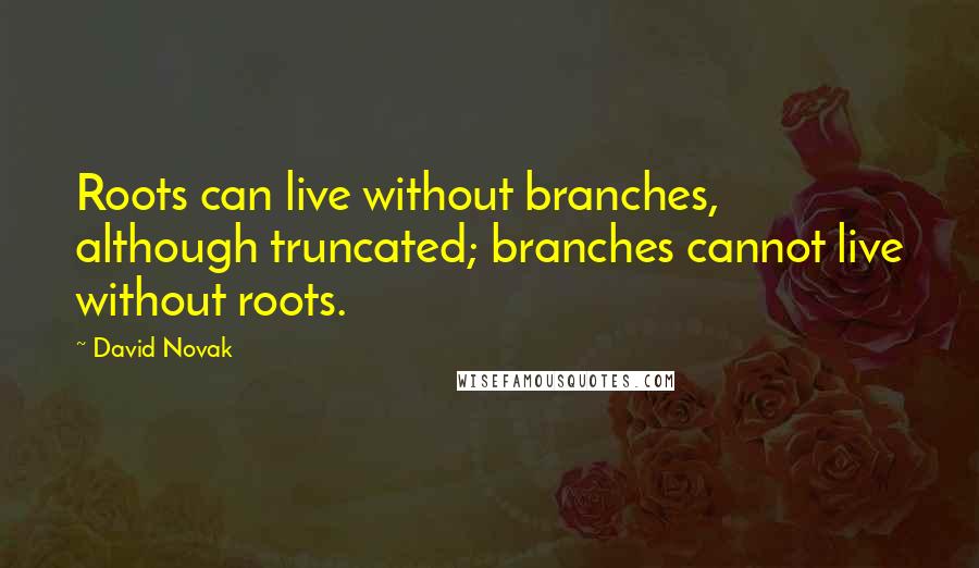 David Novak Quotes: Roots can live without branches, although truncated; branches cannot live without roots.