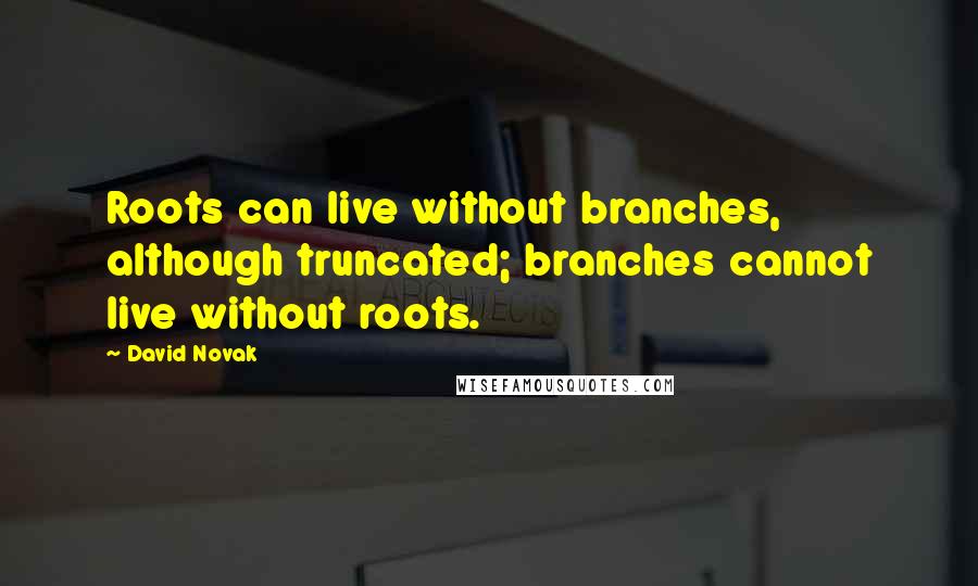 David Novak Quotes: Roots can live without branches, although truncated; branches cannot live without roots.