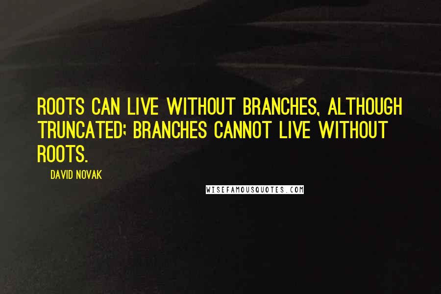 David Novak Quotes: Roots can live without branches, although truncated; branches cannot live without roots.