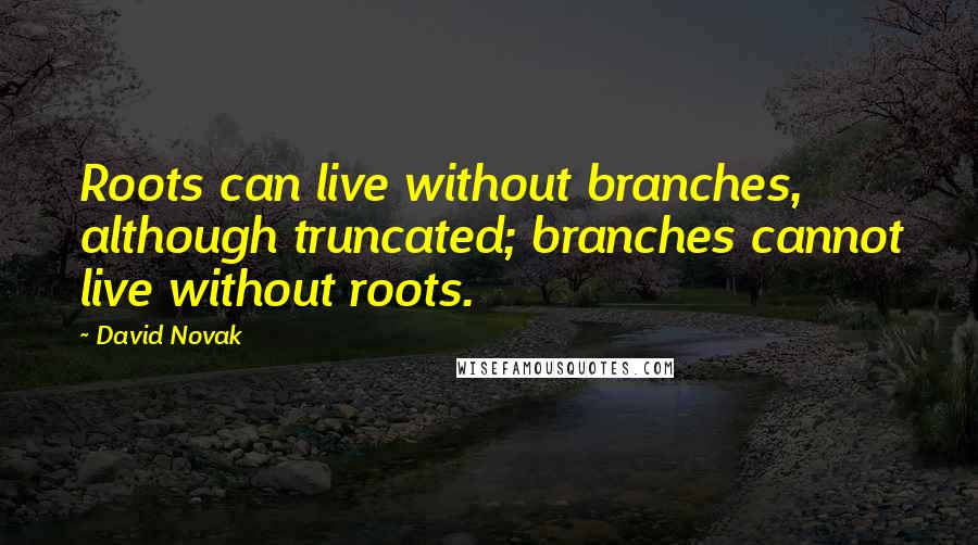 David Novak Quotes: Roots can live without branches, although truncated; branches cannot live without roots.