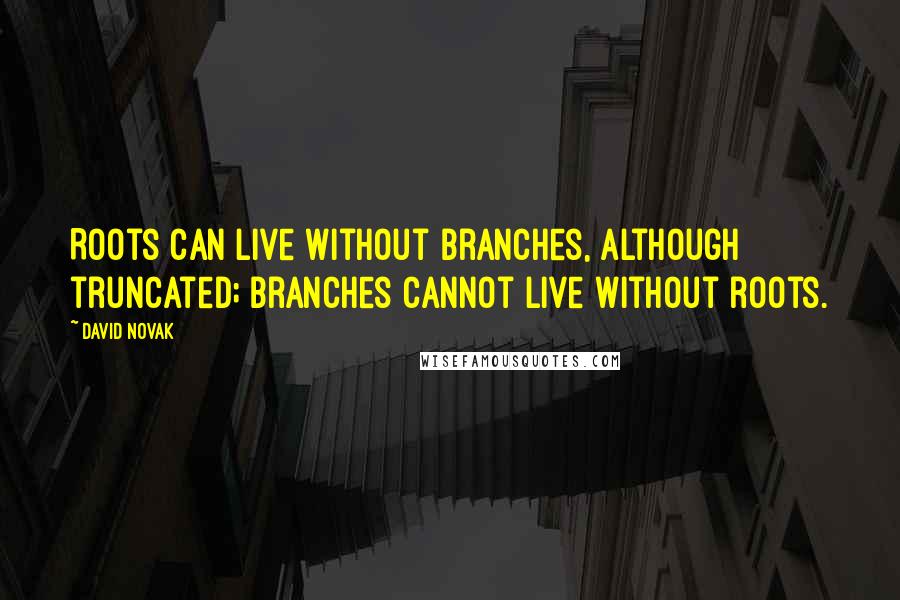 David Novak Quotes: Roots can live without branches, although truncated; branches cannot live without roots.