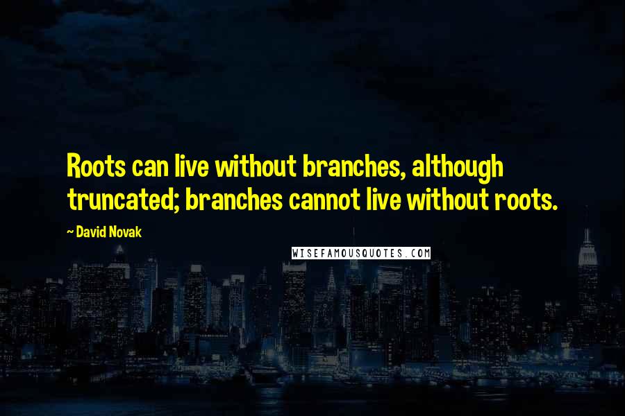 David Novak Quotes: Roots can live without branches, although truncated; branches cannot live without roots.