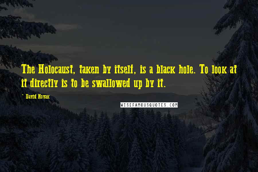 David Novak Quotes: The Holocaust, taken by itself, is a black hole. To look at it directly is to be swallowed up by it.