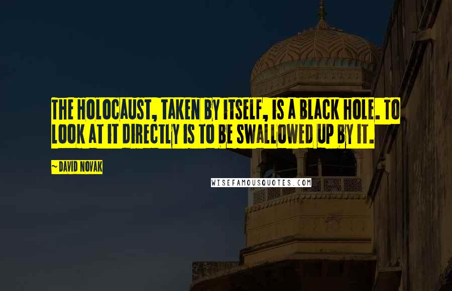 David Novak Quotes: The Holocaust, taken by itself, is a black hole. To look at it directly is to be swallowed up by it.