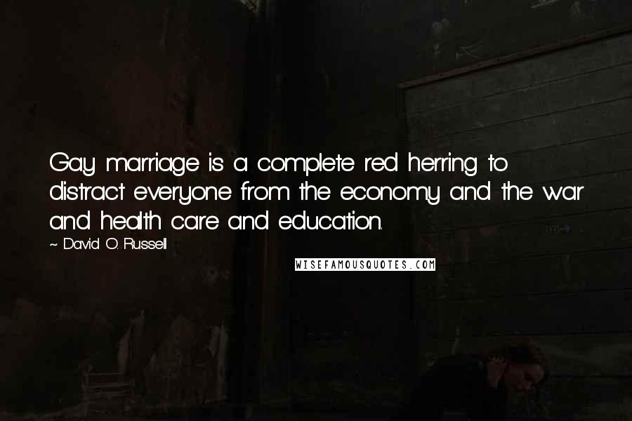 David O. Russell Quotes: Gay marriage is a complete red herring to distract everyone from the economy and the war and health care and education.