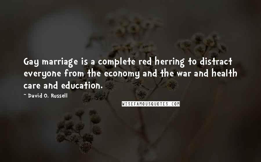 David O. Russell Quotes: Gay marriage is a complete red herring to distract everyone from the economy and the war and health care and education.