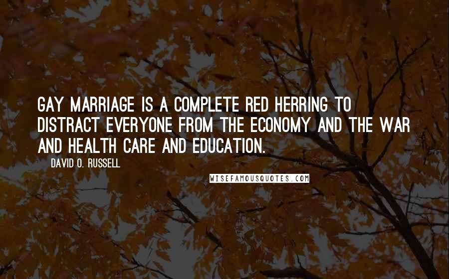 David O. Russell Quotes: Gay marriage is a complete red herring to distract everyone from the economy and the war and health care and education.