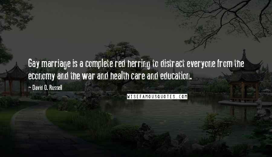 David O. Russell Quotes: Gay marriage is a complete red herring to distract everyone from the economy and the war and health care and education.