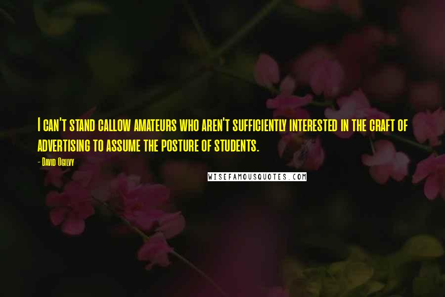 David Ogilvy Quotes: I can't stand callow amateurs who aren't sufficiently interested in the craft of advertising to assume the posture of students.