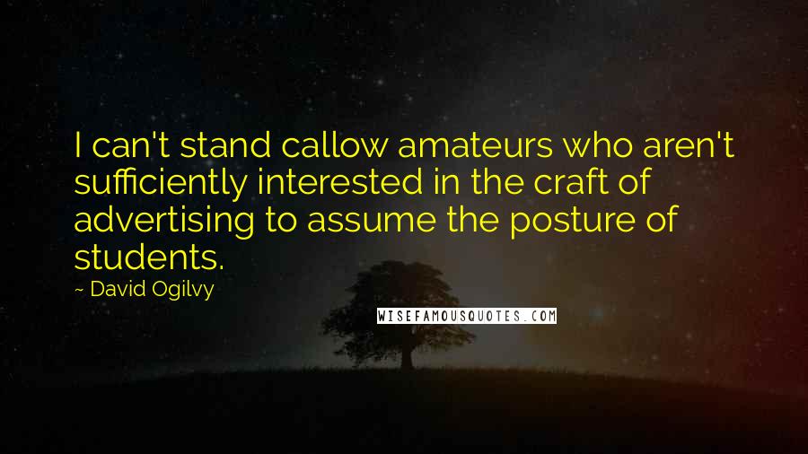 David Ogilvy Quotes: I can't stand callow amateurs who aren't sufficiently interested in the craft of advertising to assume the posture of students.