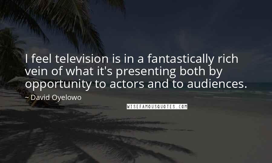 David Oyelowo Quotes: I feel television is in a fantastically rich vein of what it's presenting both by opportunity to actors and to audiences.