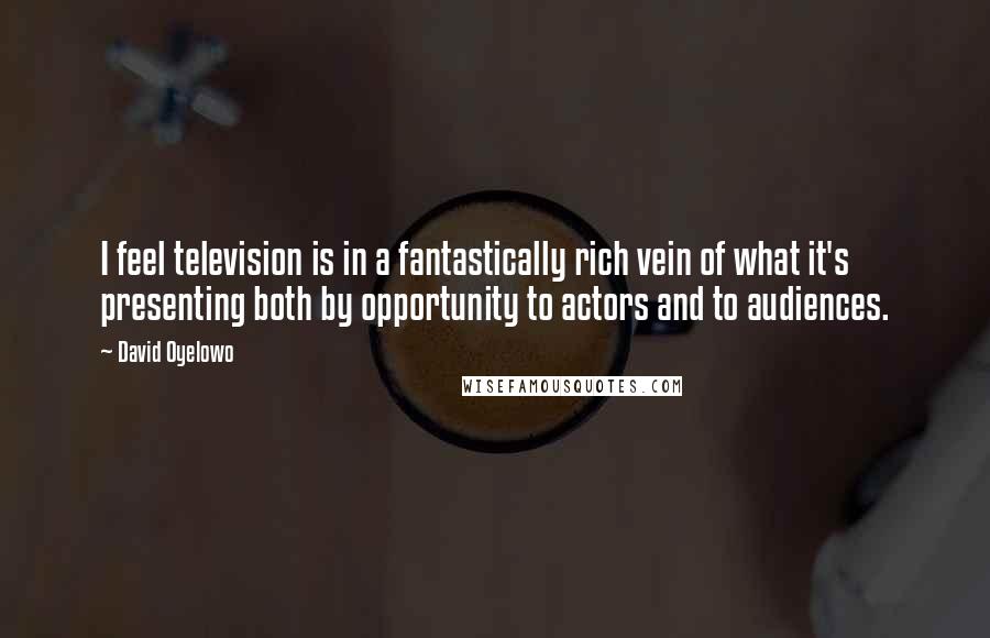 David Oyelowo Quotes: I feel television is in a fantastically rich vein of what it's presenting both by opportunity to actors and to audiences.