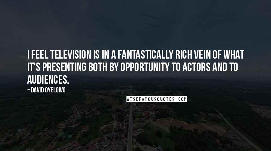 David Oyelowo Quotes: I feel television is in a fantastically rich vein of what it's presenting both by opportunity to actors and to audiences.