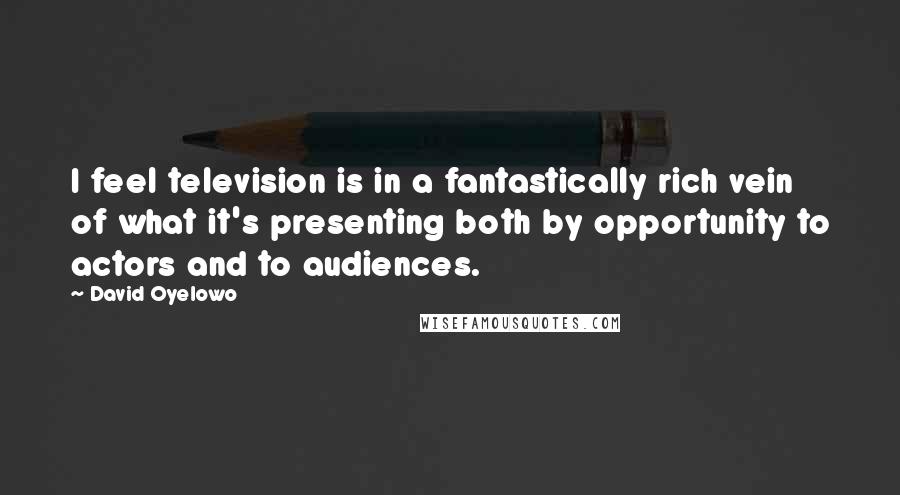 David Oyelowo Quotes: I feel television is in a fantastically rich vein of what it's presenting both by opportunity to actors and to audiences.